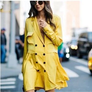 Marissa Webb Elise Long Sleeve Silk Mini Dress Canary Yellow